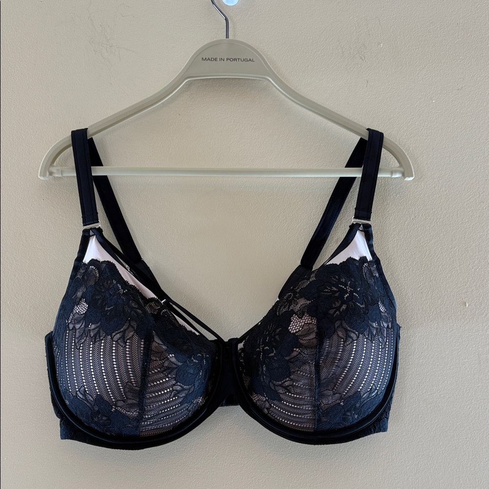 Curvy Couture Midnight Floral Lace Bra Sz 38H